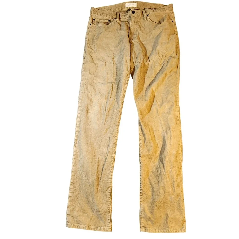 Vintage Y2K‎ Gap 1969 Pants Mens 34x32 Tan Corduroy Slim Fit Casual Distressed